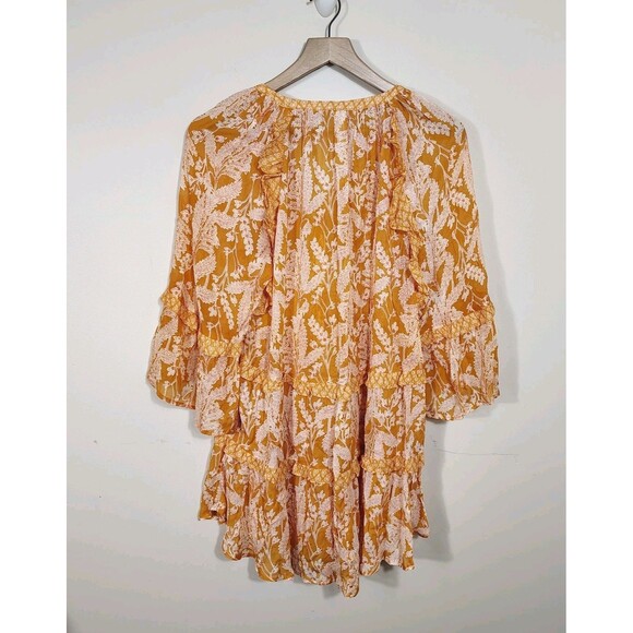 Anthropologie Mia Floral Tiered Tunic Semi-Sheer Boho Top S Cottagecore Peasant - Picture 7 of 12